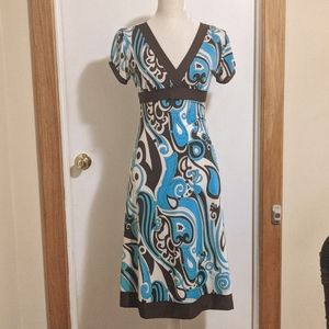 3/$33 - Like New Retro Turquoise Brown White Paisley Swirl Dress